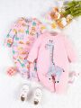 2pcs Toddler Girls' Stylish Long Sleeve Jumpsuit For Spring And Summer