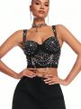 SHEIN BAE Women's Sleeveless Top Decorated With Rhinestone And Pearl Beads