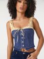ASHLEY Lace Up Front Denim Tank Top