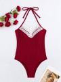 SHEIN Swim BohoFeel Lace Splice Halter One-piece Swimsuit