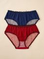 2pcs/Set Plus Size Women's Panties With Bow Decoration