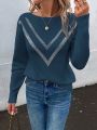 SHEIN LUNE Sweater With Rhinestone Pattern And Boat Neck