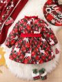 Baby Girl Christmas Elk & Plaid Belted Dress