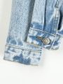 Young Girl 1pc Flap Detail Raw Hem Denim Jacket