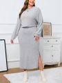 SHEIN Essnce Plus Size Knitted Co-ord Set With Thick Ribs And Side Split