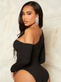 SHEIN SXY One Shoulder Irregular Cut Out Bodysuit