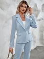 Women's Color Block Lapel Suit Jacket And Long Pants Set