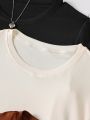 3pcs Teen Girl Solid Round Neck Tee