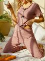 Women's Pyjamas Set With Bowknot Decor & Frill Hem Design