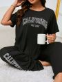 Plus Size Alphabet Printed Sleepwear Top