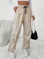 Pleated Straight-leg Drawstring Waist Pants