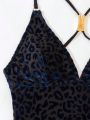 SHEIN Swim BAE One Piece Leopard Print Swimsuit With Open Back