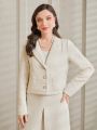 SHEIN Modely Imitation Pearl Button Jacket + Skirt Women's Two-piece Set