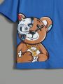 SHEIN Boys' Casual & Comfortable Round Neck Tee With Bear Pattern, For Older Kids