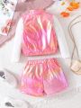 SHEIN Kids EVRYDAY Girls' Fashionable Top And Shorts Set