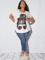 SHEIN CURVE+ Plus Size Figure Printed T-shirt With Curved Hem