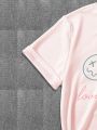 Girls Cartoon & Letter Graphic Tee