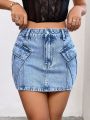 SHEIN ICON Mini Denim Skirt With Slanted Pockets