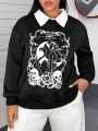 PUNK Plus Size Women's Cat And Skull Printed Sweatshirt