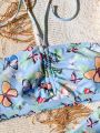 SHEIN Swim Mod Butterfly Print Halter Tie Side Bikini Swimsuit