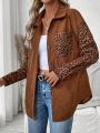 SHEIN Frenchy Leopard Pattern Oversized Casual Jacket With Patch Pockets And Drop-shoulder Sleeves