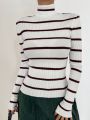 DAZY Kpop Striped Pattern Turtle Neck Knit Sweater For Layering