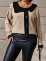 SHEIN LUNE Plus Size Color Block Button Decorated Top