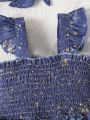 Baby Girl Stars Pattern Ruffled Wide Shoulder Strap Dress