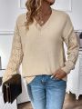 V-neckline Drop Shoulder Casual Pullover Sweater