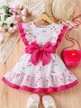 Young Girls' Sweet And Cute Spring/Autumn Floral Printed Simple And Elegant Romantic Playful Dress