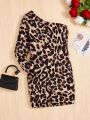 SHEIN Kids SUNSHNE Tween Girl Leopard Print One Shoulder Dress