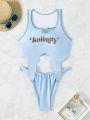 SHEIN Swim Y2GLAM One Piece Swimsuit With Hollow Out And Letter Pattern