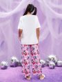 THE POWERPUFF GIRLS X SHEIN Cartoon Graphic Drop Shoulder Tee & Pants PJ Set