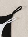 SHEIN Swim Basics Solid Color Swimsuit Thong Bikini 2pcs/set
