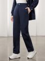 SHEIN Mulvari Solid Straight Suit Pants