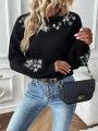 SHEIN LUNE Floral Pattern Drop Shoulder Sweater