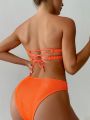 SHEIN Swim Basics Solid Color Strapless Two-Piece Swimsuit