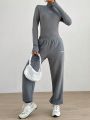 SHEIN EZwear Monogrammed Long-Sleeved Bodysuit And Sweatpants Set