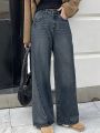 FRIFUL Solid Color Wide Leg Women's Denim Pants