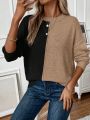 SHEIN LUNE Women's Casual Round Neck Pullover Sweater With Color Block Design