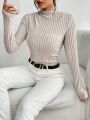 SHEIN Essnce Mock Neck Ribbed Knit Bodysuit