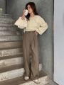 FriFul Solid High Waist Wide Leg Suit Pants