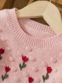 Baby Girls' Casual Round Neck Floral Pattern Sweater For Winter