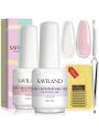 Saviland Builder Nail Gel Kit - 5-in-1 2 Colors Nails Builder Extension Gel, Clear&Nudes Hard Gel for Nails, Nail Extension Kit with 100pcs Nail Forms Nail Clips for Professionals & Beginners