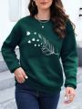 Feather Print Drop Shoulder Sweatshirt