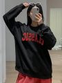 Dazy Tall Kpop Letter Printed Oversized Sweatshirt