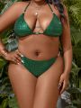 SHEIN Swim SXY Plus Size Solid Color Bikini Set With Knotted Side Details