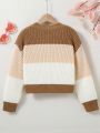 Girls' Round Neck Contrasting Autumn And Winter Children's Sweaters