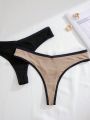 12pcs Women'S Color Block Thong Panties With Lace Trim