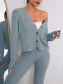 SHEIN LUNE Ribbed Knit Button Front Jacket & Flare Leg Pants